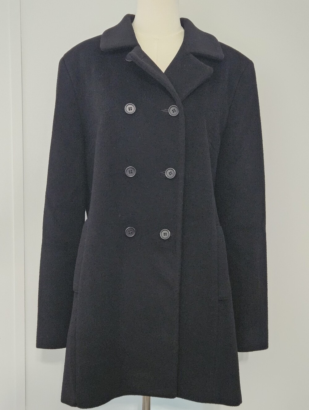 Vintage Albert Nipon Size 12 Black Womens Wool Cashmere Button Up Lined Winter